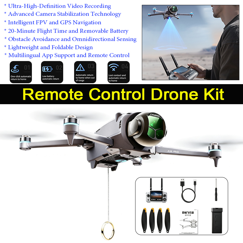 Drone Surveying - โดรน A26 Pro GPS พร้อมรีโมทคอนโทรลหน้าจอขนาดใหญ่ 4.5